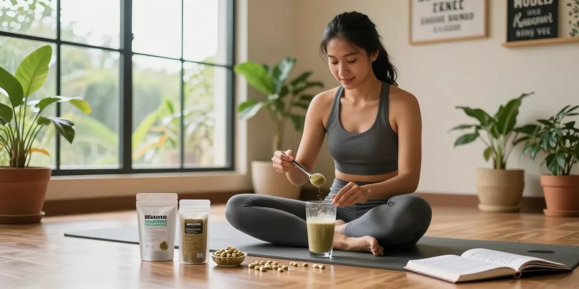 Happy Go Leafy showcasing White Borneo Kratom Powder and Capsules in a serene wellness setting.
