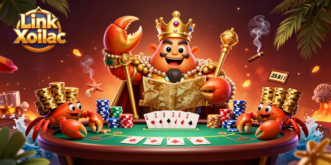 Engage with Link Xoilac as the golden crab emperor leads a vibrant poker scene filled with action and excitement.