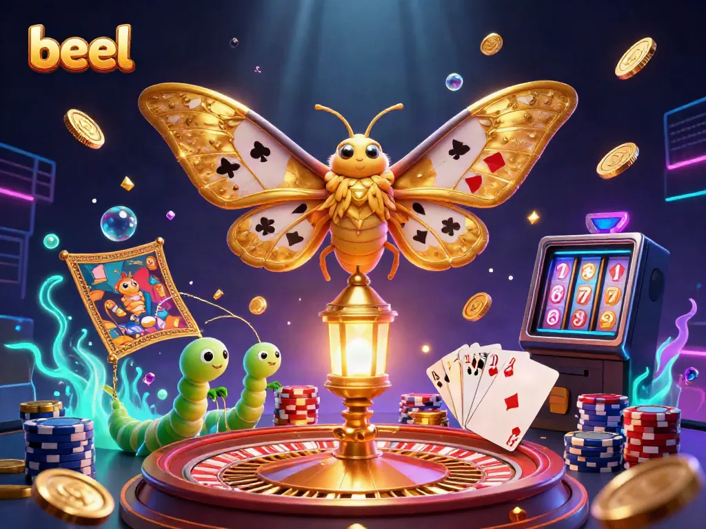 Experience vibrant gambling themes with beel in a lively 3D illustration showcasing casino elements.