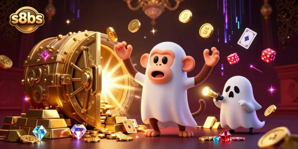 Experience the thrill of s8bs with magical golden treasures in this haunted casino scene.