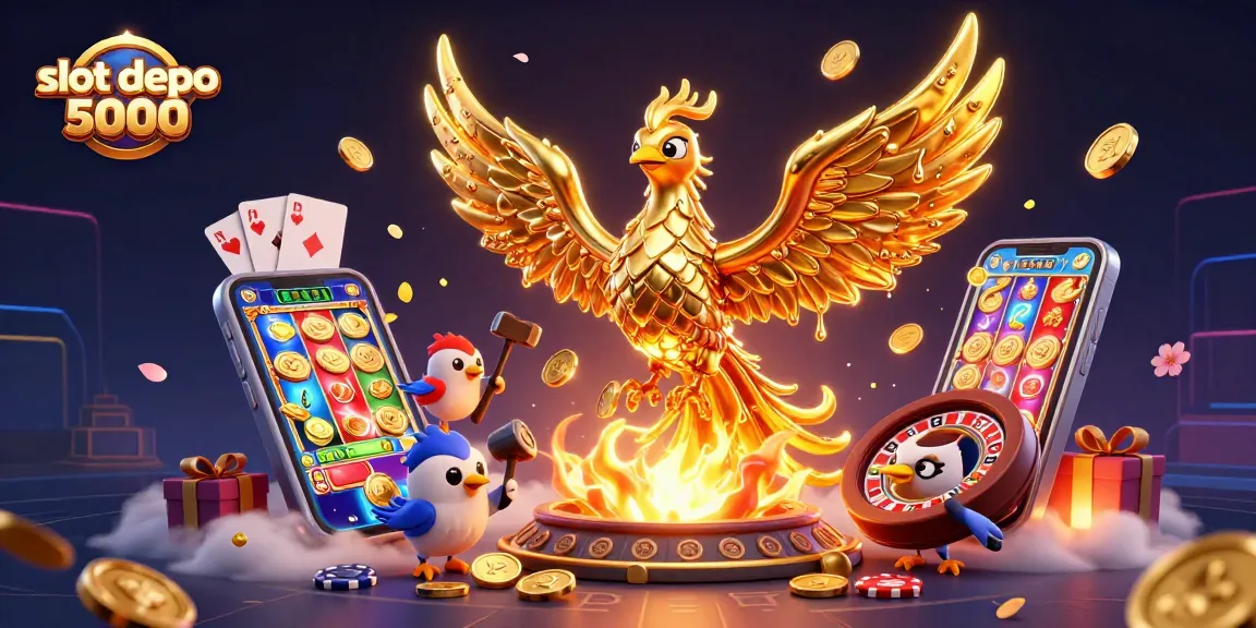 Experience thrilling spins with slot depo 5000 featuring a golden phoenix and vibrant gaming elements.