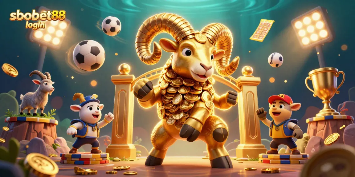 Experience sbobet88 login with dynamic sports elements and golden rewards in this vibrant illustration.