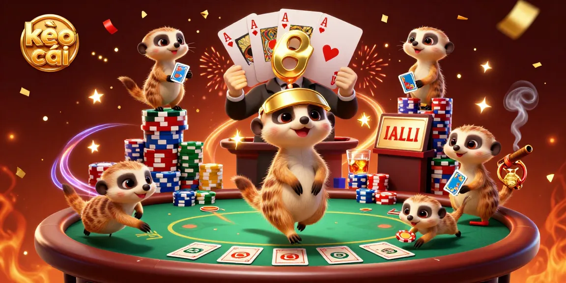 Engage with kèo nhà cái in an energetic meerkat casino scene featuring vibrant poker action.