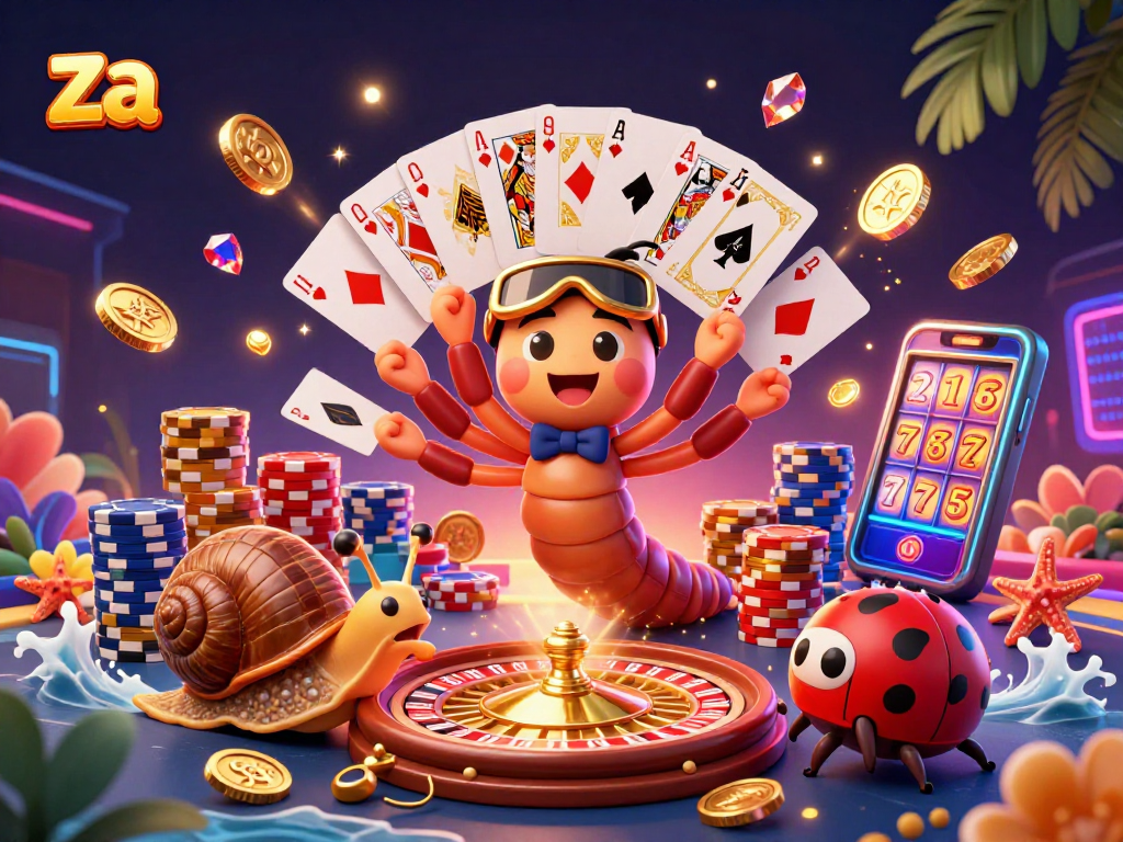 Engage with za's thrilling live casino experience featuring a vibrant 3D scene of a millipede dealer and high-roller action.