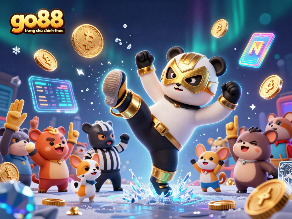 Experience thrilling bets at go88 trang chu chinh thuc with animal characters and glowing crypto elements