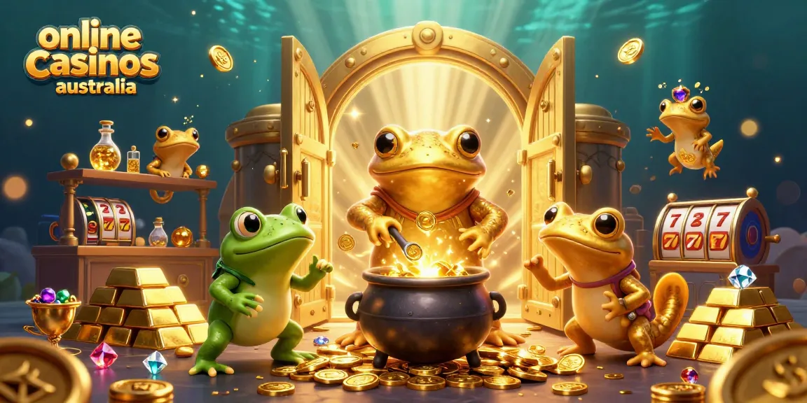 Engage in online casinos Australia with a magical scene of alchemy turning metals into gold.