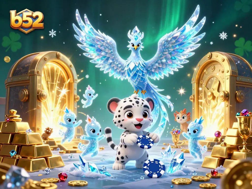 Engage with b52 gambling action featuring an ice phoenix and vibrant casino elements.