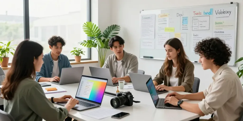 SEO experts collaborating on instant indexing strategies in a modern office
