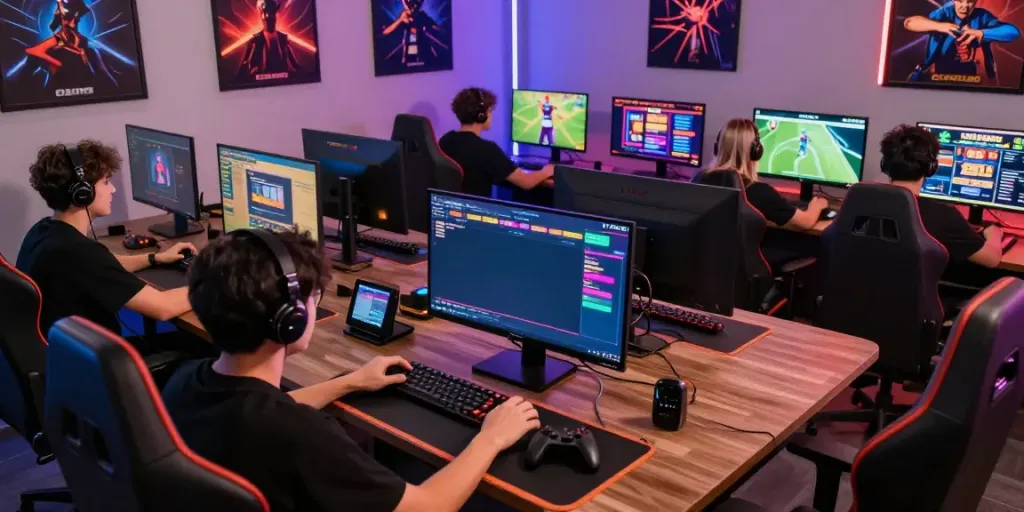Exciting gaming atmosphere at TX88 showcasing players enjoying diverse games at https://tx88bet.vip/ with vibrant screens and modern setups.