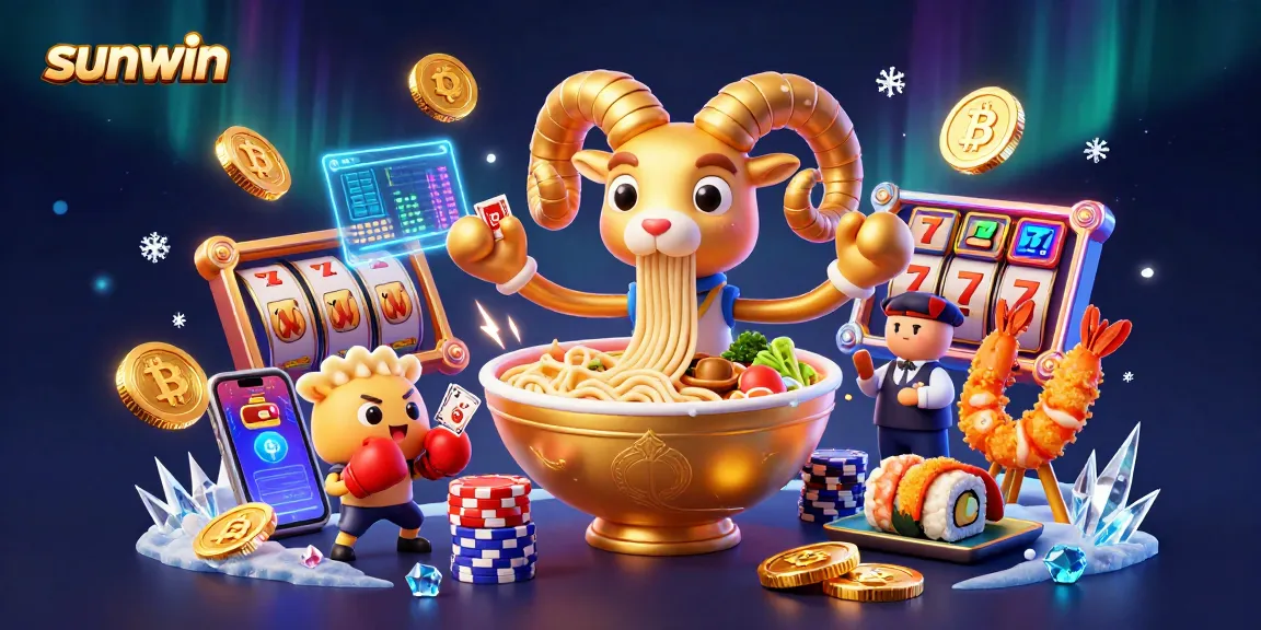Experience thrilling gaming with sunwin’s vibrant illustration of a 3D casino scene featuring dynamic characters and crypto elements.