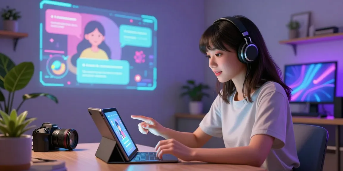 Engaging ecchi ai character interacting with user in a cozy virtual apartment.