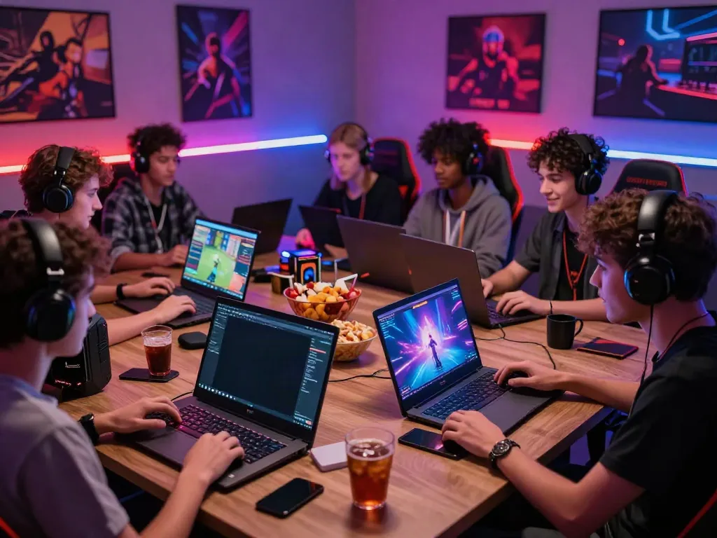 Engaging gaming scene on DEBET platform with diverse players and vibrant visuals.