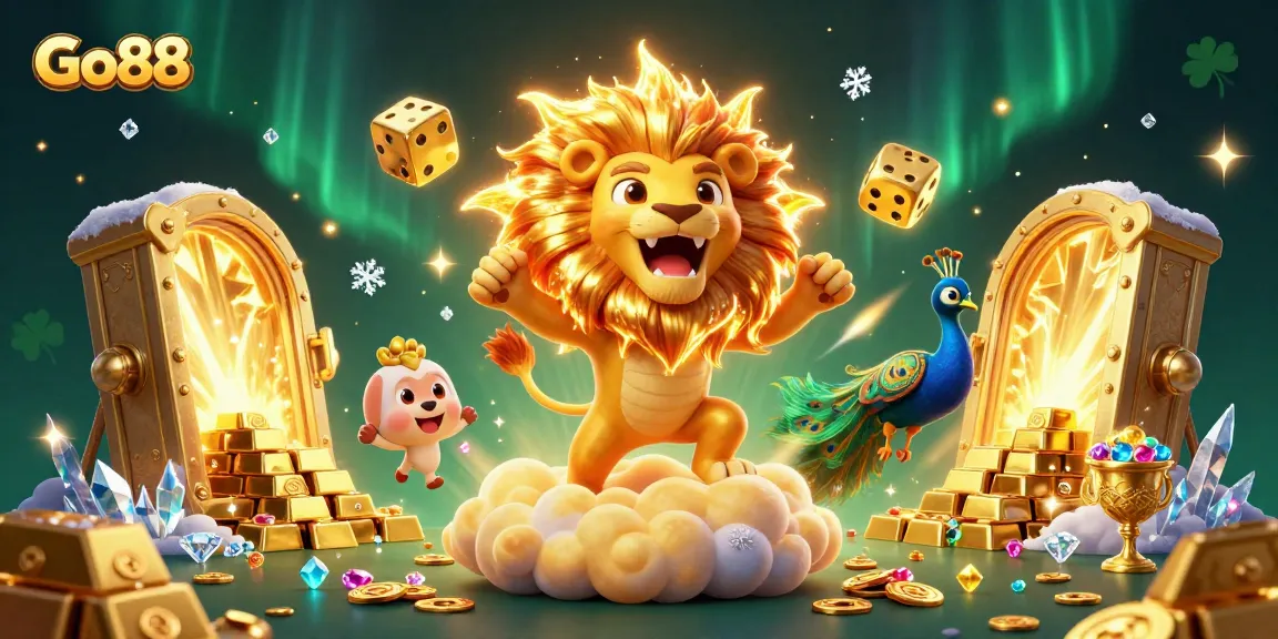 Experience exciting gameplay at Go88 with treasures and gaming elements in a vibrant casino scene.